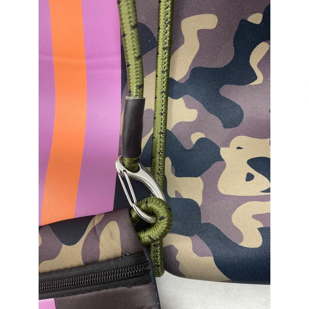 Camo Neoprene Tote Bag Carry On, Travel Gym Bag Pink Orange with Pouch Large